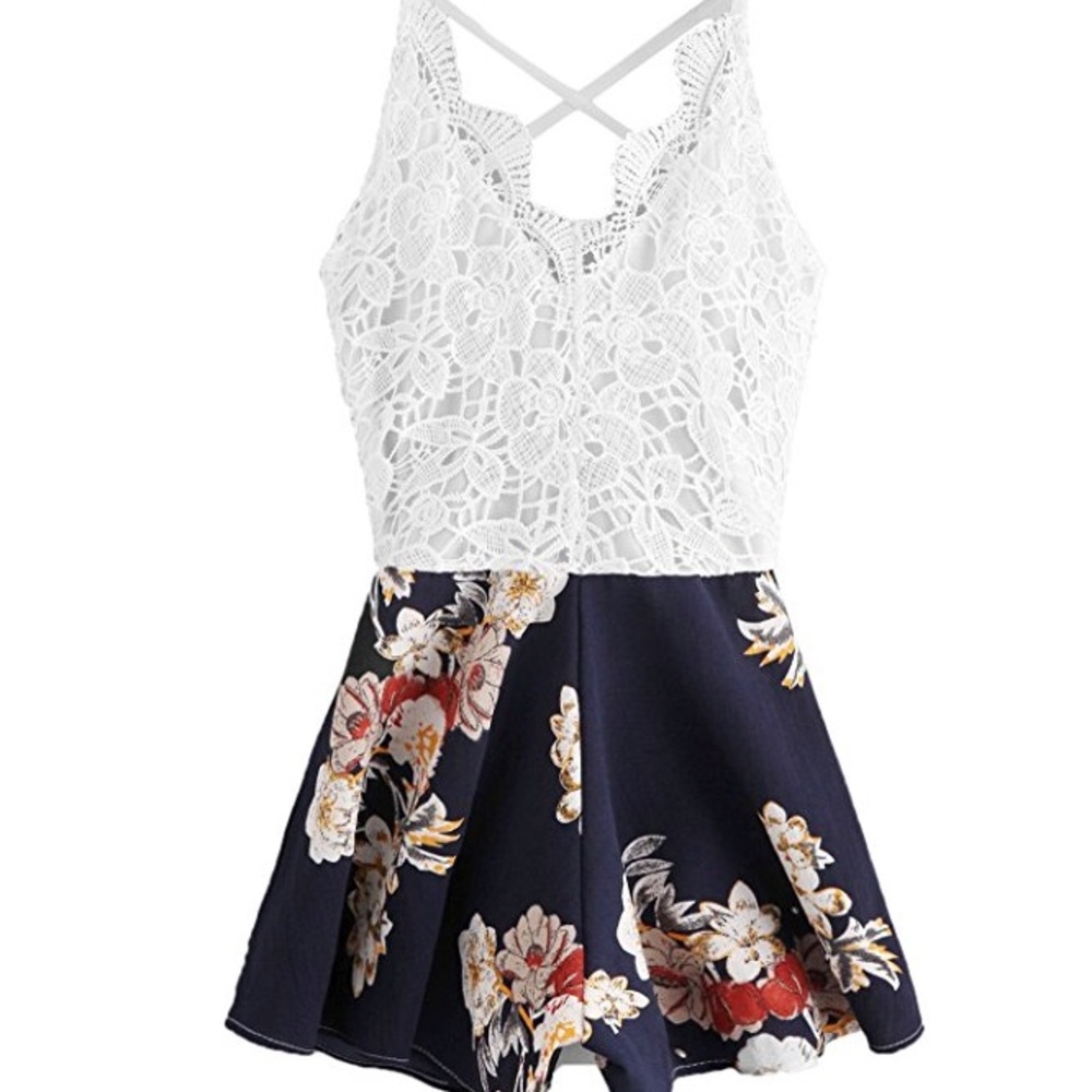 Halter backless floral lace romper